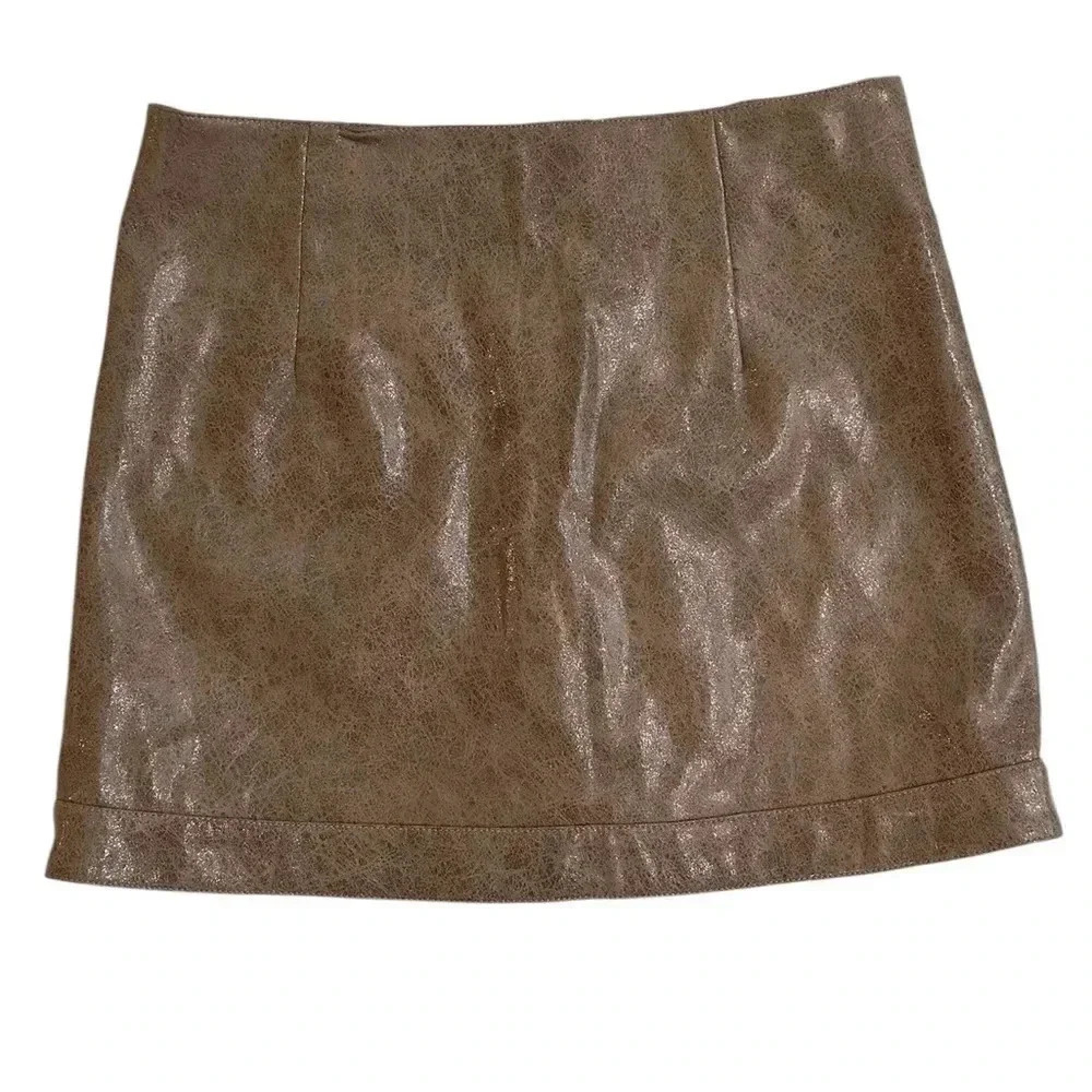 Pants Store Faux Leather snap Button Up Mini Skirt Brown Size Small - Picture 7 of 8